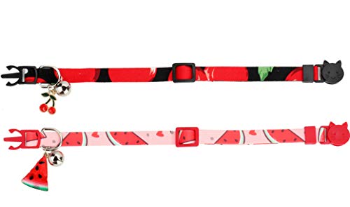 Watermelon Cherry 2 Pack Cat Collar Breakaway with Charm Safe Kitten Collars with Bell - Thumbnail 5