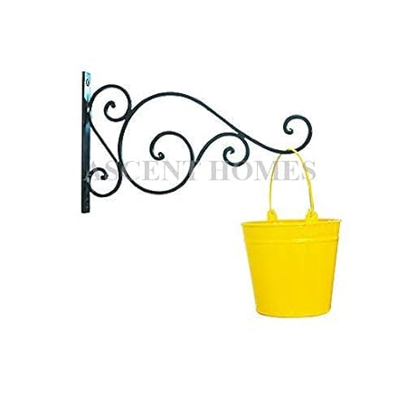 Ascent Homes Wall Bracket with Pail Bucket Galvanized Metal Hanging Planter (Yellow)
