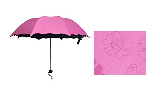 Sunny Rainy Folding Umbrella Magical Bloom Flower in Rain Water Fashion Exquisite Windproof Sunshade for Women Girl Outdoor Sports Camping Walk Travel Parasol UV Protection (Red Rose Umbrella)