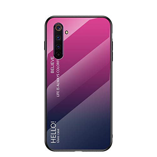 BaiFu Multicolor Case for Realme 6 Pro Case Gradient Clear Tempered Glass Cover Case Compatible with Realme 6 Pro (Rose)