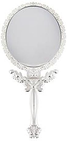 Butterfly Designed Double Sided Magnification Hand Held Makeup Metal Mirror Folding Handle Stand Travel Mirror (Medium, Silver)