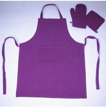 Set Apron Oven Glove and Potholder Smooth aubergine