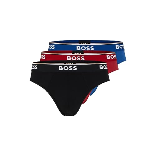 BOSS Men's 3-Pack Classic Regular Fit Stretch Briefs, Red/Blue/Black, s