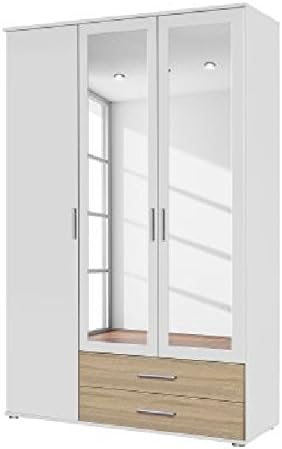 Rasant Rauch 3 Door 2 Mirror Hinged Wardrobe With 2 Drawers in an Alpine White & Sonoma Oak Matte Finish
