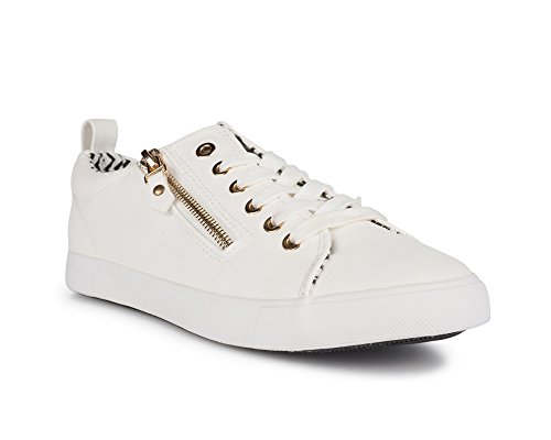 Twisted Women's ALLEY Faux Leather Fashion Sneaker with Decorative Zipper - ALLEY14 WHITE, Size 9