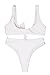 QINSEN White Front Knotted Active Crop Top High Waist Bikini Swimwear for Women M