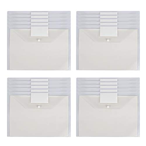 20 Pack Poly Filing Envelope, Wellerly Plastic Clear Document Folder with Label Pocket/Snap Button Closure, US Letter / A4 Size, File Envelopes for School Home Work Office, White Transparent
