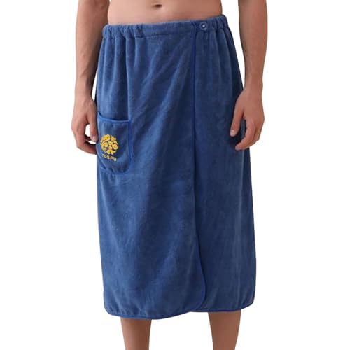 Mens Adjustable Bath Towel Wrap with Pocket, Quick Dry Absorbent Gym Beach Towels Bathing Shower Around Wrap Towel Cover up Soft Towelling for Sauna, Spa, Pool, Home (Blue, 80cm × 150cm（31.4” × 59“）)