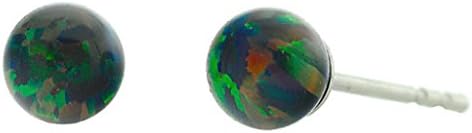 Trustmark 925 Sterling Silver 4mm Black Created Opal Ball Stud Post Earrings, Aurora