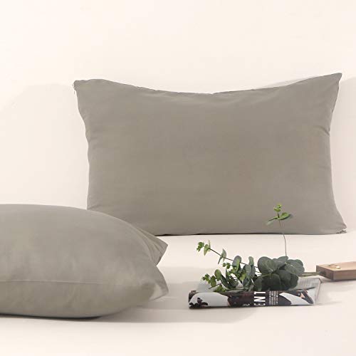 NANKO Set 2 Bed Pillow Case/Sham - 20x 30 Queen Size Pillowcases, Gray Plaid - Thumbnail 3