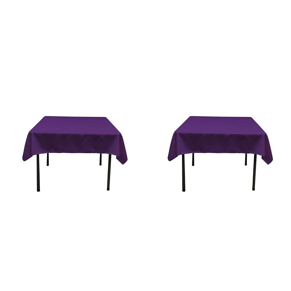 LA Linen Polyester Poplin Square Tablecloth, 52 by 52-Inch, Purple (Pack of 2)