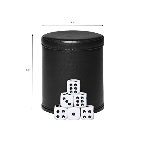 Leatherette Dice Cup Set Red Felt Lined Shaker with 6 Dot Dices for Yahtzee Farkle Bar Party Dice Games-5 Pack
