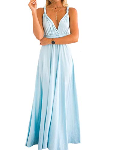 White Egyptian Dress - PERSUN Women's Light Blue Convertible Maxi