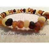 8 inch healing arthritis carpal tunnel Baltic Amber Bracelet Adults Raw Multi Milk Honey Cognac Stretch Anti-inflammatory, Carpal Tunnel, Back, Head, Tooth Aches Swelling General Aches and Pains.