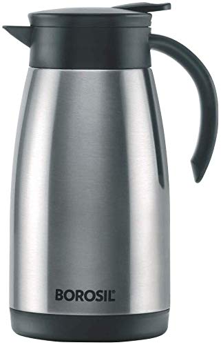 Borosil Stainless Steel Teapot- Vacuum Insulated, Silver, 1L in