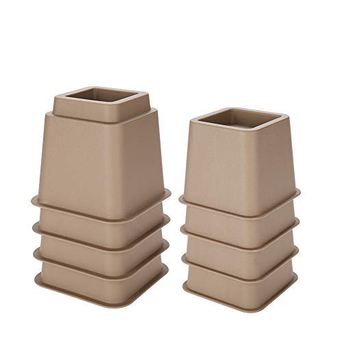8PCS Bed Raisers, Adjustable Furniture Raisers Bed Table Chair Sofa Riser Feet Lift Set 4 x 5"& 4 x 3"(Brown)