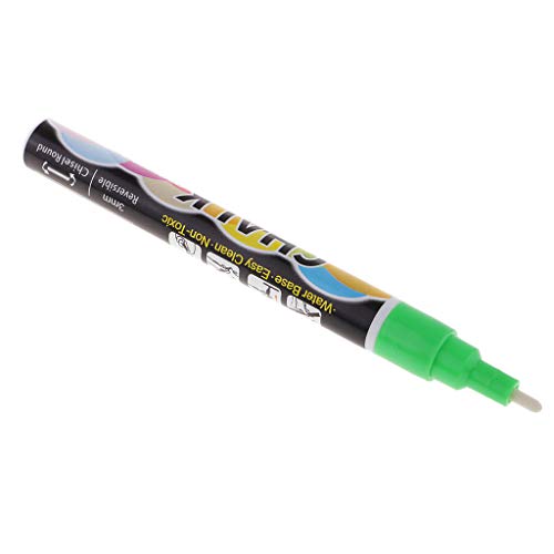 Fityle Highlighter Liquid Chalk Marker Pen 3mm Reversible Round & Chisel Tip for School Art Painting LED Writing Board Neon Effect Writing Pens - 4 Colors - Green
