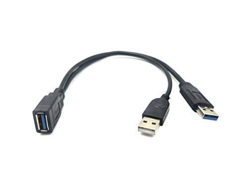 Duttek USB 3.0 Y Splitter Cable, 30CM/1ft USB 3.0 Type A Female to Dual USB Male 1 to 2 Sync Data Charging Converter Y Extension Cable Cord (One Side Only for Charging) (1FM/2M)