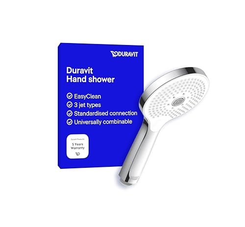 Duravit Universal Duschkopf, Duschbrause mit 3 Strahlarten (Rain, Pulse, Mono), Handbrause rund (Ø 120 mm), Brausekopf mit reinigungsfreundlichen Silikonnoppen, Chrom/Weiss