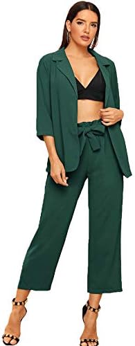 SheIn Women's 2 Piece Outfit Notched Neck 3/4 Sleeve Blazer