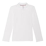 French Toast Little Girls' Long Sleeve Stretch Pique Polo, White, S
