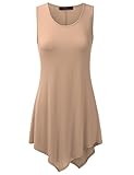 Doublju Womens Sleeveless Round Neck Unbalanced Long Tank Tunic Top