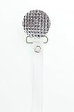Crystal Dream Elegant White Quilted Crystal Hanmade Keepsake Unisex Infant Pacifier Clip with Matching Solid Ribbon 8 Inch (RQSW)