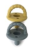 Itzy Ritzy Sweetie Soother Pacifier Set of 2 - Silicone Newborn Pacifiers with Collapsible Handle & Two Air Holes for Added Safety; Set of 2 in Dark Gray & Yellow, Ages Newborn & Up