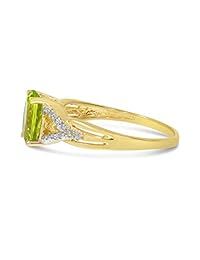 Oro amarillo de 14 K Oval Peridot Y Anillo De Diamante