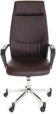 TimeOffice Ergonomic High Back Task Office Chair with Arms - PU Brown Leather Executive Swivel Chair, Best Office Computer Chair For Upper Back &amp; Lower Back Support