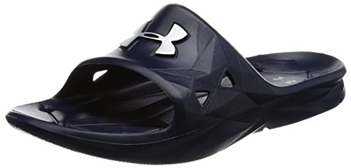 Under Armour Men's Locker III Slide Sandal, Midnight Navy (410)/Metallic Silver, 11