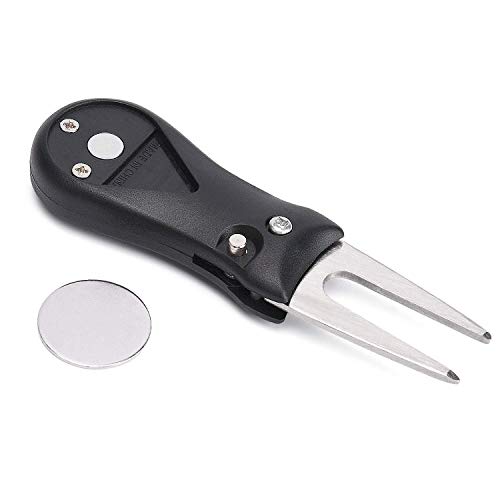 2PCS Golf Divot Tool with Pop-up Button & Magnetic Ball Marker with Arrow, Mini Switchblade Divot Repair Tool Lightweight Portable and Foldable