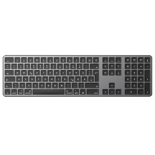 OMOTON Bluetooth Mac Tastatur, Wiederaufladbar Kabellos Tastatur mit QWERTZ DE-Layout, 3 Bluetooth-Kanäle, für MacBook Air, MacBook, iMac, iMac Pro, M
