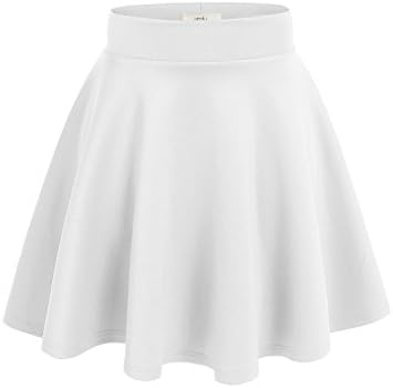 Simlu Women's A Line Flared Skater Skirt, White, Large