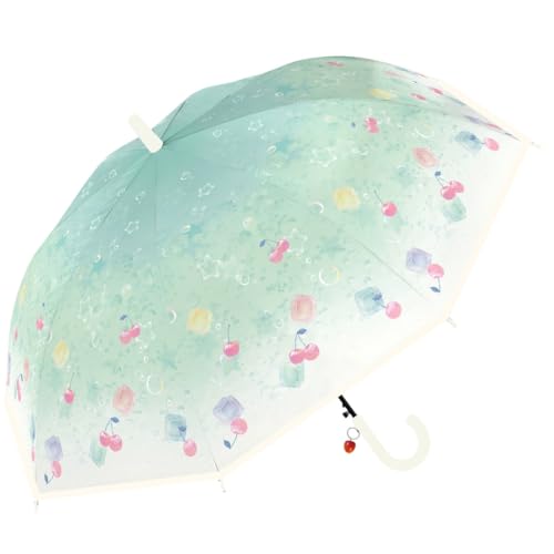 子供用 女の子 傘 フルーツソーダ メロン ビニール傘 親骨 55cm 8本骨 ジャンプ傘 チャーム付き キッズ 雨傘 小学生 中学生 可愛い かわいい 通学 ワンプッシュボタン グリーン ビニール傘