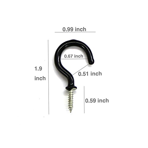 Aoyoho 60Pcs Vinyl Coated Screw-In Ceiling Hooks Cup Hooks Light Hooks(Black) - Thumbnail 3