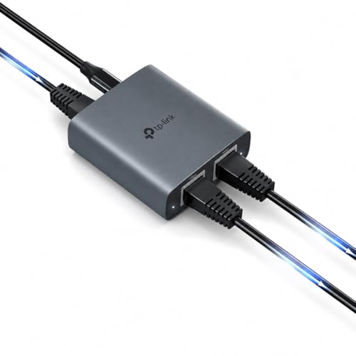EH210 LAN Splitter 1 auf 2 (Gigabit Ethernet Splitter), Aluminium | inkl. USB-Stromkabel & Cat 5e Netzwerkkabel | Aluminiumgehäuse, Plug & Play, LAN Switch 2 Port