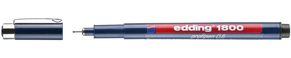 Edding 1800-3S Pigment Liner, Fibre-tip Pen, Black, Pack of 3