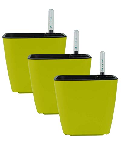 5” Self Watering Planter Pot with Coir Soil & Foam Stone for Herbs Plants Easy Modern Decorative Flower Pots or All House Plants Herbs African Violets, Succulents (3, Yellow)