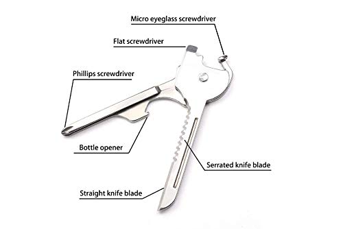 alextreme 2 Packs Swiss Tech Utili-Key 6-in-1 Key Ring Multi-Function Tool Mini Multitool Keychains Pocket Stainless Steel Folding Swiss Tech Simple Bottle Opener Keychain (Quantity 2)