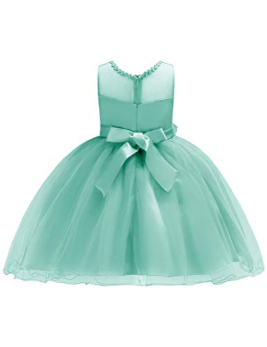 JOYMOM Bridal Dress for Girls, 2018 Little Girl Summer Stylish Cool Even-Hemmed Weddings Gowns Toddlers Evening 3D Appluque Ruffles Party Dresses for Easter Mint Green Size (130) 5-6 Years