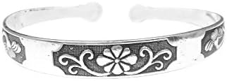 Miao Silver Cuff Bracelet Thin - Lotus Three Vajras