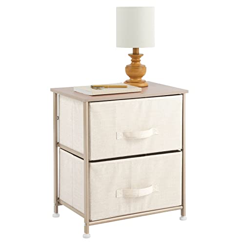 mDesign Small Storage Dresser End/Side Table Night Stand with 2 Removable Fabric Drawers
