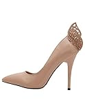Jollychic Women's Point Toe Solid Butterfly Apricot Faux Leather Thin High Heel Pumps Size 8 US