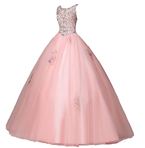 Gorgeous Long Prom Dreses Girls'Ball Gown Beads Quinceanera Dresses BD084 Pink