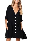 Happy Sailed Women Button Down Short Sleeve Tunic Dress V Neck Loose Caual Shift Dresses with Pockets