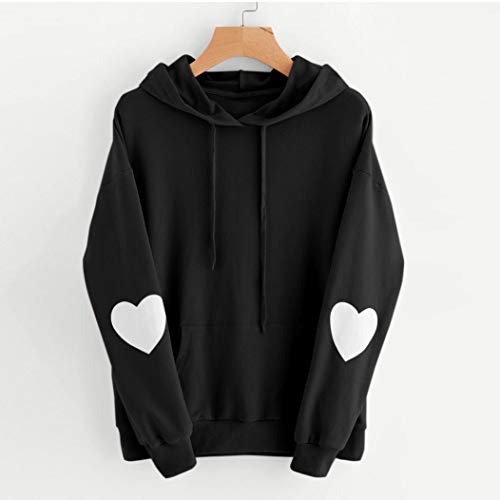 iYBUIA Womens Solid Long Sleeve Heart Hoodie Sweatshirt Jumper Hooded Pullover Tops Blouse(Black,M)