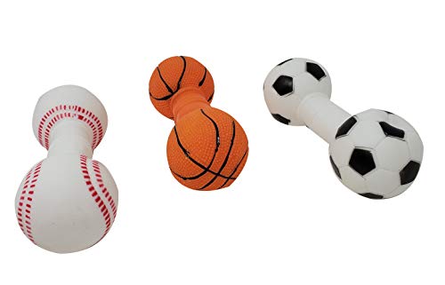 Pro Image Dog Pet Chew Toy Chew Squeaky | Basketball, Baseball & Soccer Sports Balls Dumbbell Design (3 Pack)