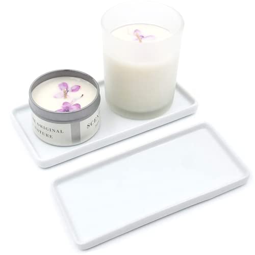 Floatant Ceramic Vanity Tray, Rectangle Bathroom White Tray, Marble