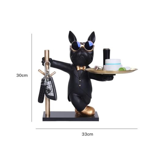 TERRIFI Resin Bulldog Tray, Black Modern Decor Key Holder, Candy & Jewelry Storage, Ideal for Home & Office Table Decoratio